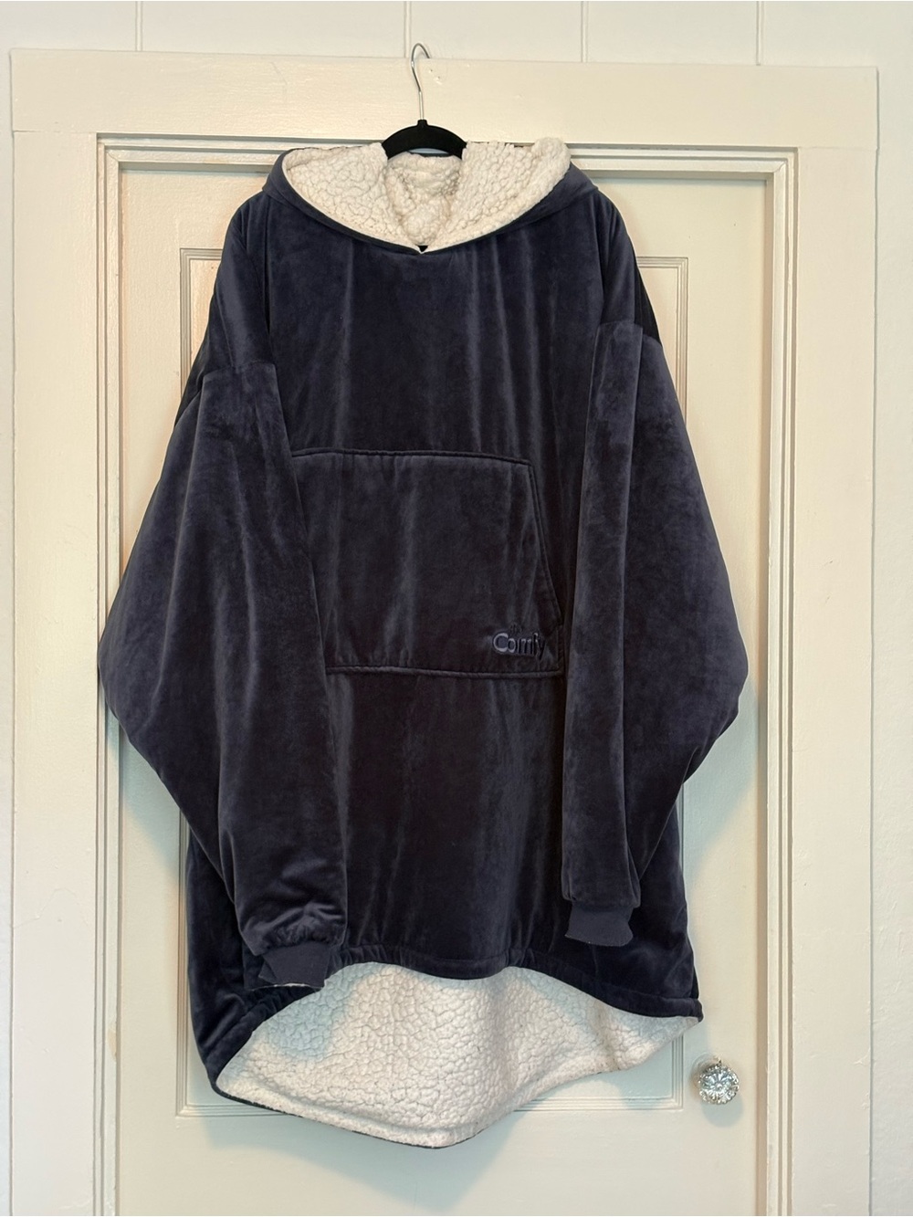 Cozy Plush Hooded Wearable Blanket - Navy with Cream Lining